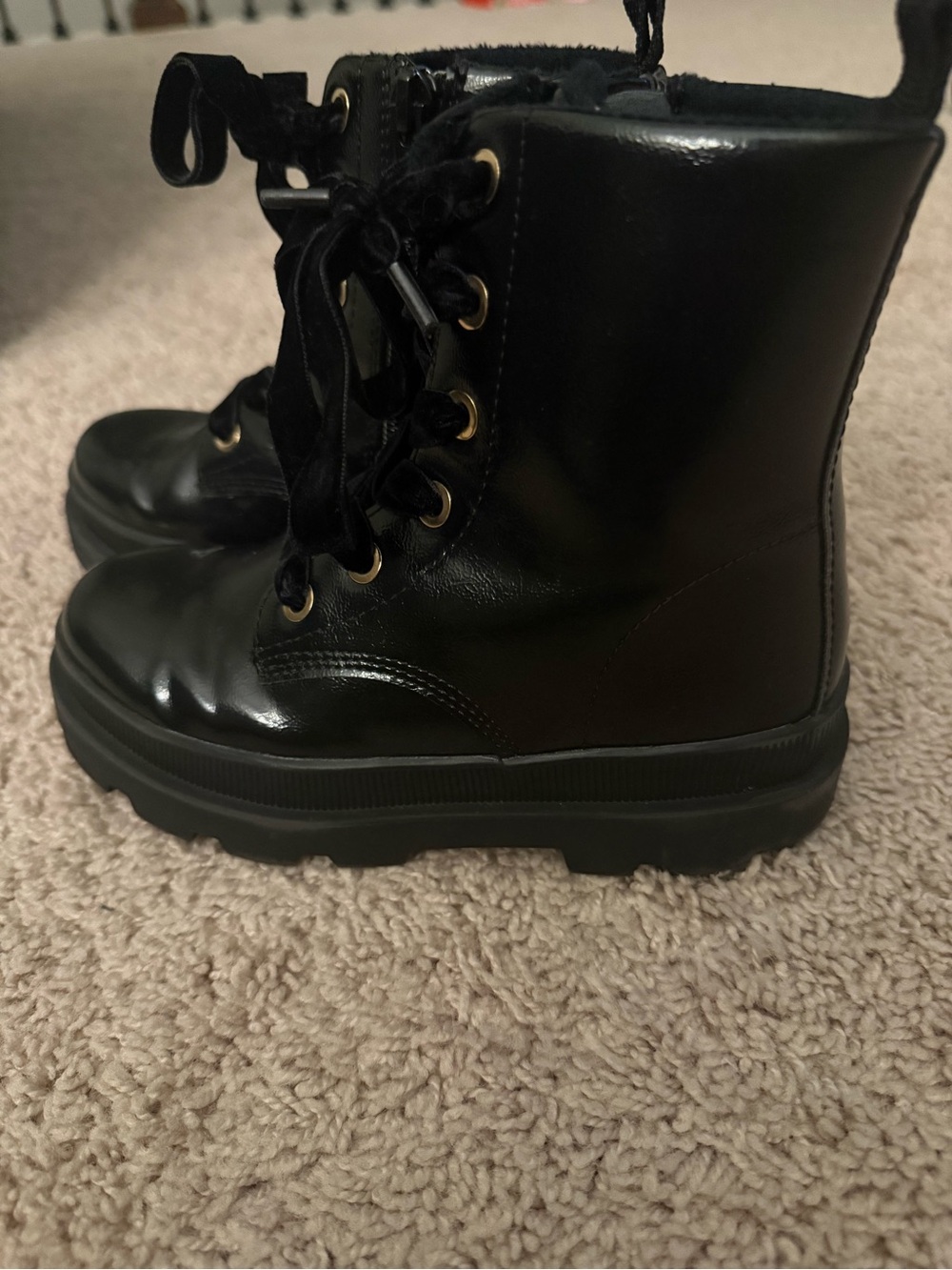 Kids Black Lace-Up Platform Combat Boots
